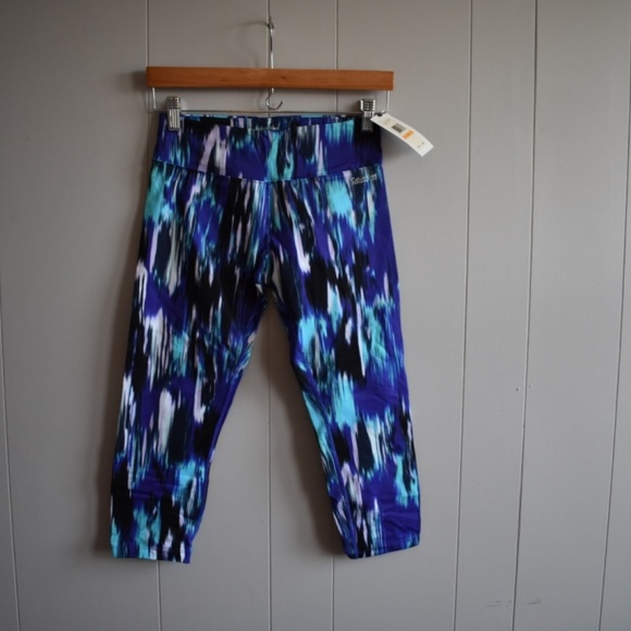 Calvin Klein S NWT Crop Blue Tie Dye Leggings Yoga - Picture 2 of 8